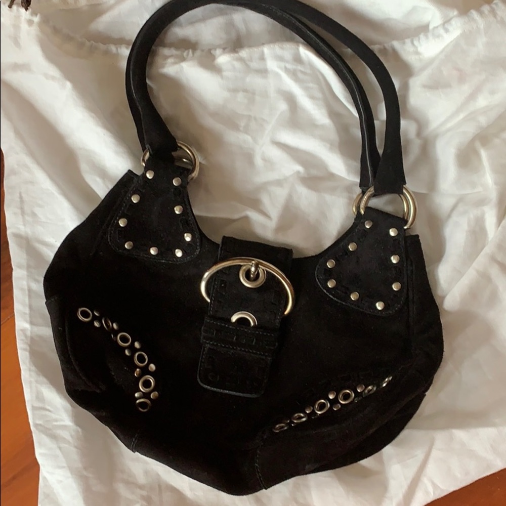 Prada black suede gunmetal stud bag